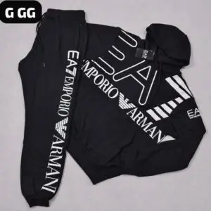 Conjunto de Agasalho Masculino EA7 Emporio Armani – Blusão de Moletom com Capuz e Calça Jogger Black & White
