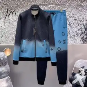 Conjunto Agasalho Masculino Louis Vuitton Monogram Gradient – Jaqueta e Calça Azul e Preto