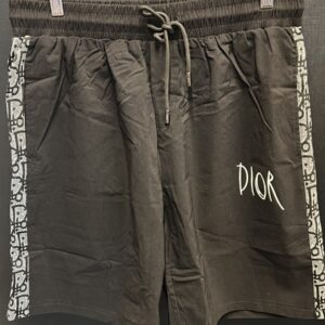 Bermuda Preta Estilo Dior Oblique com Faixas Laterais & Cós Elástico