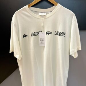 Camiseta Masculina Lacoste Branca com Estampa Dupla de Crocodilo e Logo