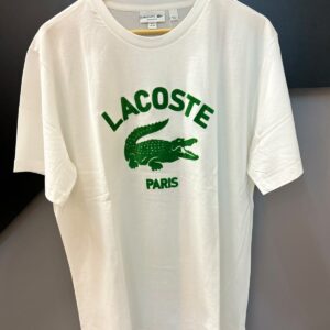 Camiseta Lacoste Regular Fit Branca com Logo Verde Paris