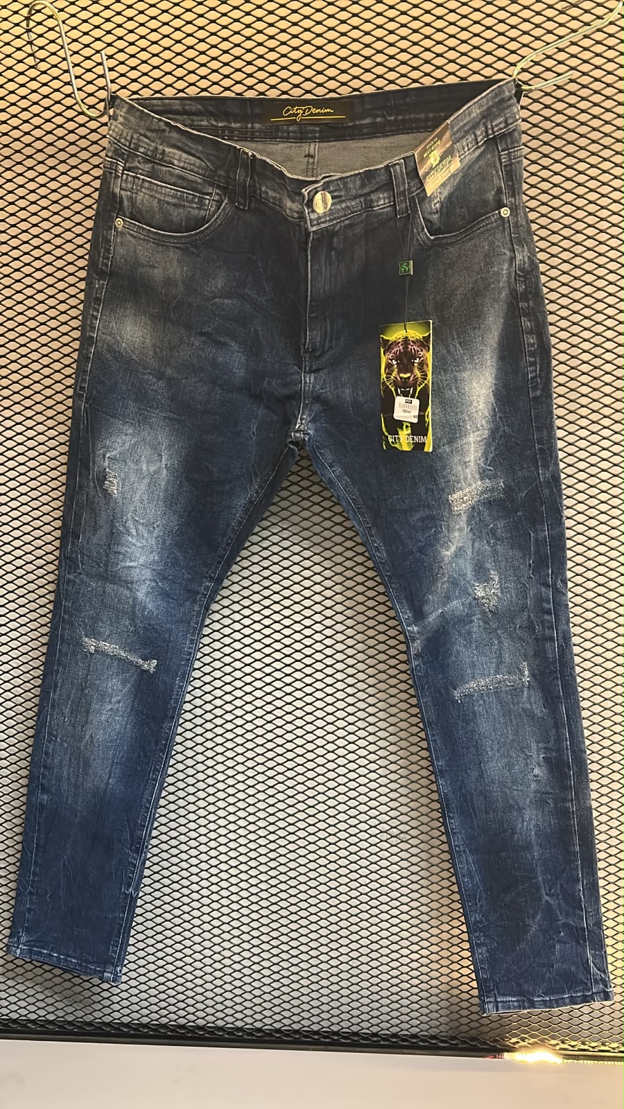 Calça Jeans Masculina City Denim 86 Slim – Azul Escuro Marmorizada com Puídos