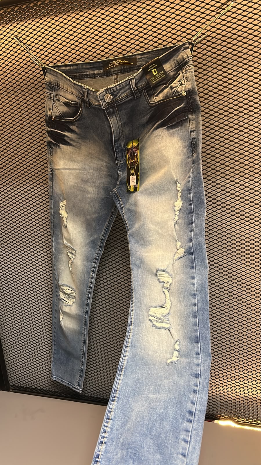 Calça Jeans Masculina City Denim 86 Slim – Azul Escuro Double Wash Destroyed - Imagem 2