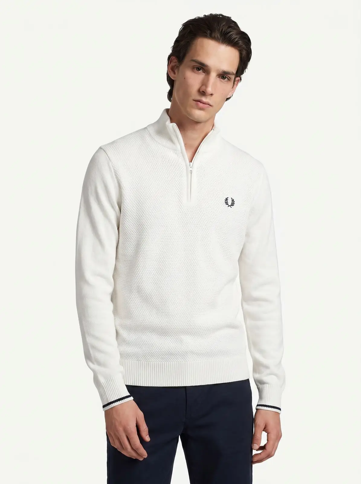 Suéter Masculino Fred Perry Tricô Meio Zíper Half-Zip Texturizado - Imagem 2