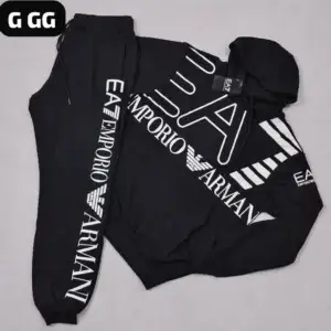 Conjunto de Agasalho Masculino EA7 Emporio Armani – Blusão de Moletom com Capuz e Calça Jogger Black & White