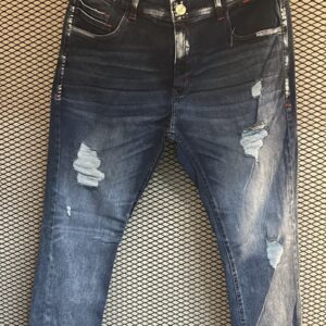 Calça Jogador City Denim 86 Slim – Azul Escuro Resinada com Costura Vermelha