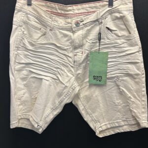 Bermuda Jeans Branca City Denim 86 com Efeito Amassado & Puídos