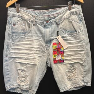 Bermuda Jeans City Denim 86 Azul Claro Destroyer com Efeito Amassado