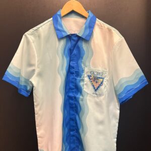 Camisa Masculina Casa Paris Waves em Cetim/Seda Estampa Psicodélica Azul