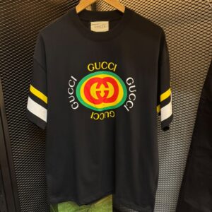 Camiseta Gucci Preta Oversized Logo Interlocking G Multicores