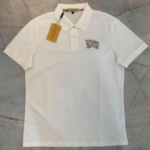 Camisa Polo Burberry Off-White com Bordado EKF e Xadrez Icônico