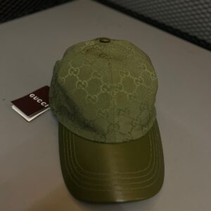 Boné Gucci GG Original Canvas & Aba de Couro Verde Militar
