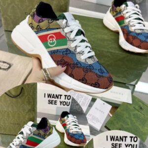 Tênis Gucci Rhyton GG Supreme Patchwork Multicolor com Fita Web (30 DIAS PRAZO DE ENTREGA)