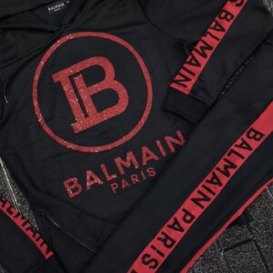 Conjunto Treino Balmain Paris Strass Vermelho