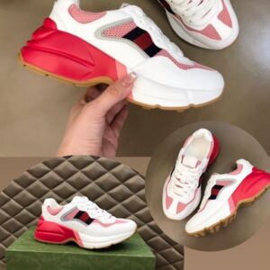 Tênis Gucci Rhyton Web Stripe Branco e Rosa