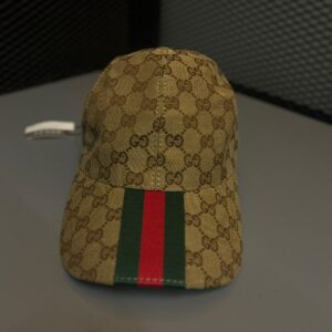 Boné Gucci GG Monogram Bege com Faixa Web Verde e Vermelha