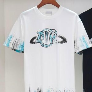 Camiseta Oversized Dior Brush Effect White & Blue