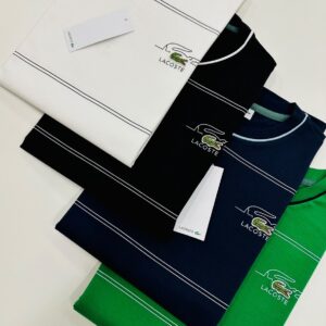 Camiseta Lacoste com Listras e Maxi Crocodilo Bordado
